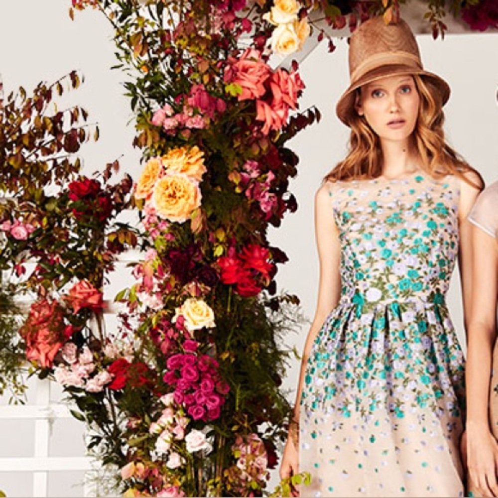 Lela rose gorgeous floral midi dress size 8 silk